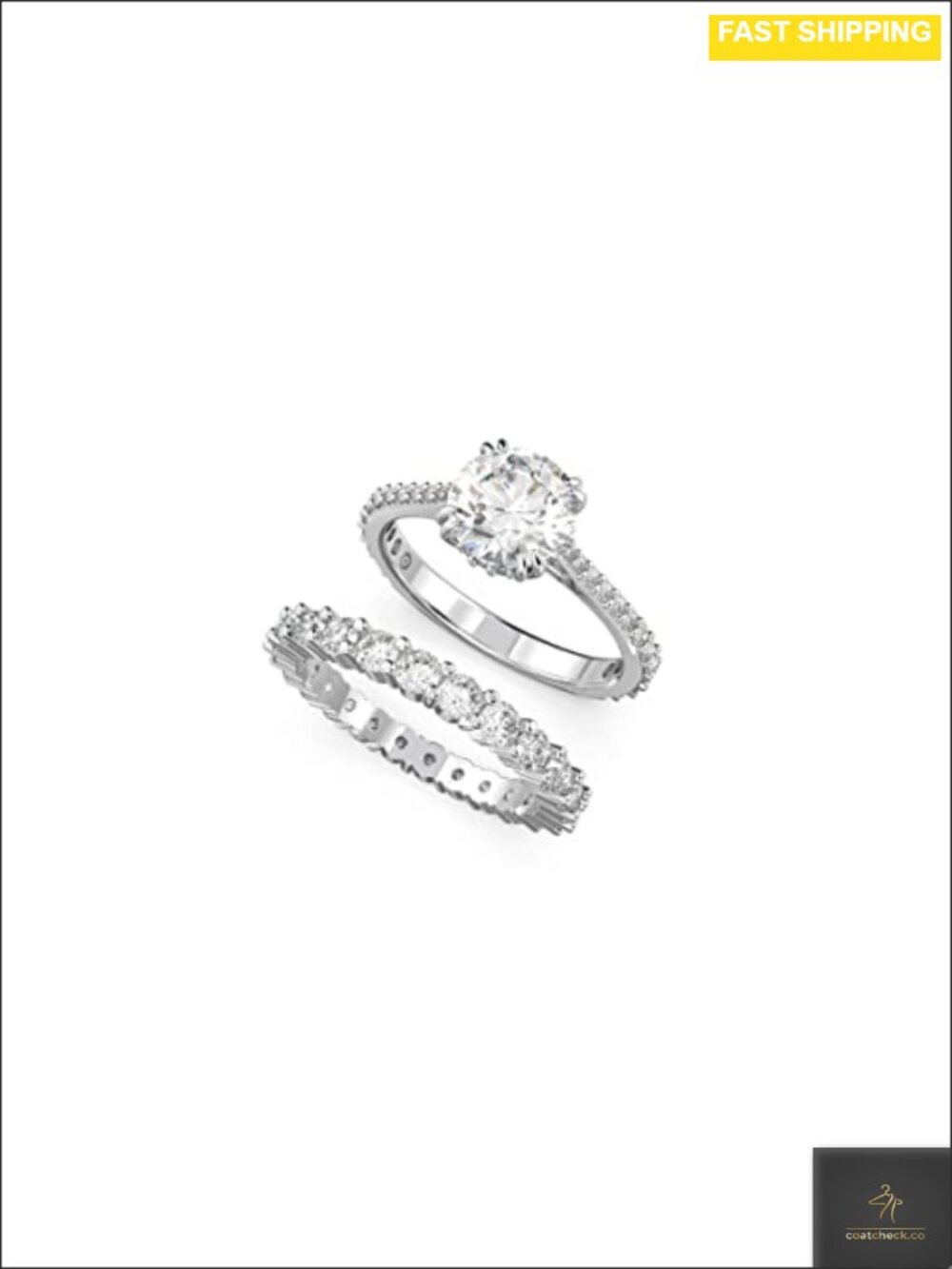 Swarovski Crystal Ring Set, Rhodium Plated Statement Rings, 2-Piece Set, US 8